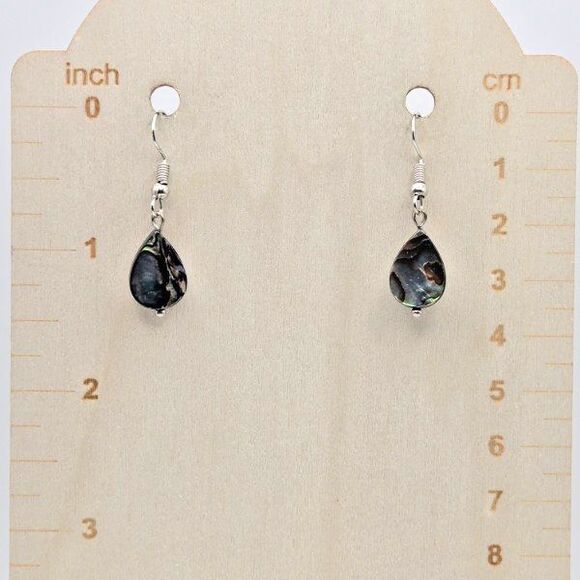 Dainty Abalone and Resin Teardrops on‎ Silver Tone Hooks Drop Dangle Earrings - Picture 7 of 7
